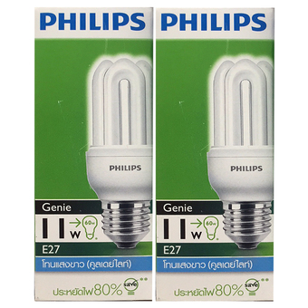 PHILIPS หลอดประหยัดไฟจีนี่ 11W คูลเดย์ไลท์ 2 แพ็ค (แพ็ค 1 หลอด)