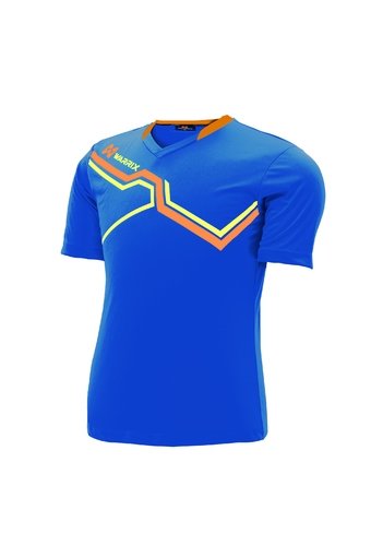 WARRIX SPORT เสื้อฟุตบอลพิมพ์ลาย WA-1516 สีน้ำเงิน-ส้ม