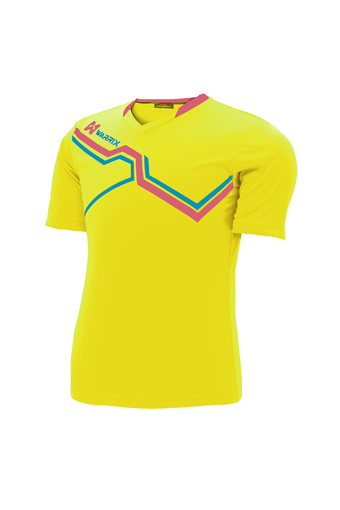 WARRIX SPORT เสื้อฟุตบอลพิมพ์ลาย WA-1516 สีเหลือง-ชมพู