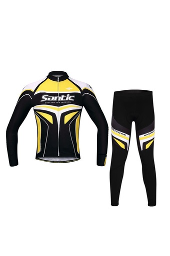 SANTIC Racing Team Years of Professional 4D Pad Long Cycling Suits Yellow - INTL