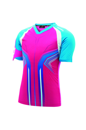 WARRIX SPORT เสื้อฟุตบอลพิมพ์ลาย WA-1517 ( สีชมพู-ฟ้า )