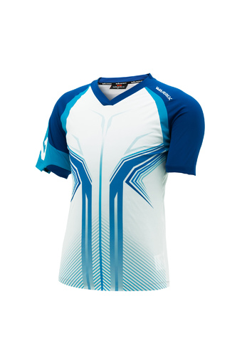 WARRIX SPORT เสื้อฟุตบอลพิมพ์ลาย WA-1517 ( สีขาว-น้ำเงิน)