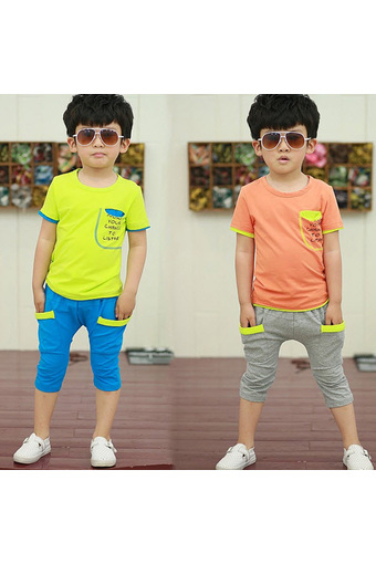 OEM เซ็ต เสื้อ+กางเกง 2 ชุด แฟชั่นเกาหลี สีเขียว-ฟ้า และ ส้ม-เทา