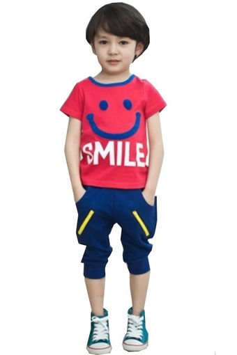 achute ชุดเสื้อเด็กชาย เสื้อ+กางเกง ลาย smile (แดง)