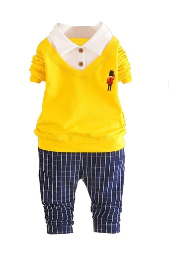 achute ชุดเสื้อ + กางเกง ผ้านิ่ม สำหรับเด็ก 6 เดือน-4 ปี (สีเหลือง)