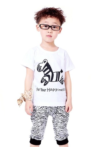 achute ชุดเสื้อเด็กชาย เสื้อ+กางเกง ลายม้าลาย (ขาว/ดำ)