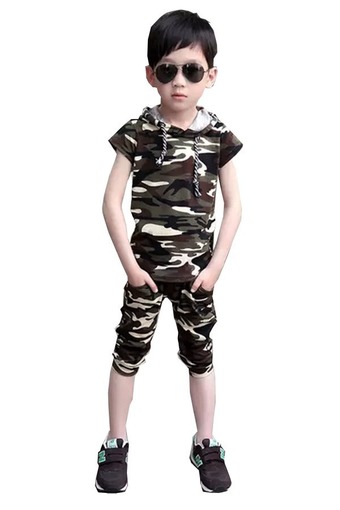 achute ชุดเสื้อเด็กชาย เสื้อ+กางเกง ลายทหาร