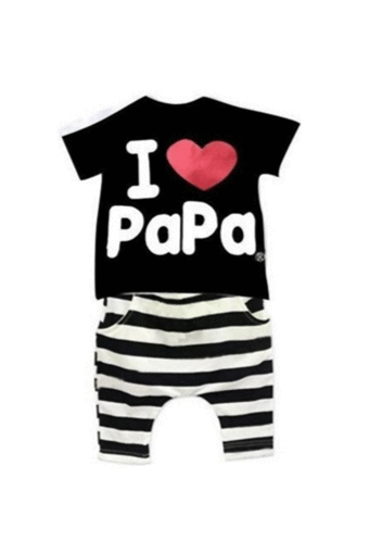 achute ชุดเซ็ต เสื้อ+กางเกง สกรีนลาย i love papa สำหรับเด็ก 3-8 ปี (สีโทนดำ)