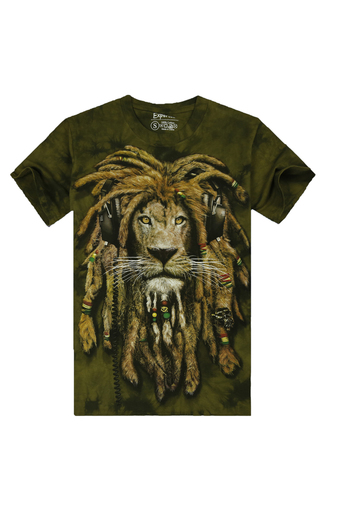 Men Cotton T-shirt with 3D Tie-Dyed Lion Pattern (Intl)