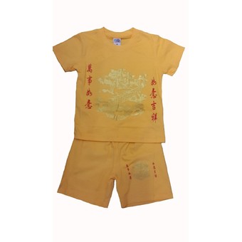 See me ชุดเสื้อแขนสั้น + กางเกงขาสั้น พิมพ์ลายมังกร - สีส้ม