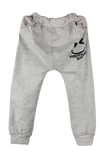 Casual Pocket Boys Girls Smiling Faces Harem Pants Trousers (Grey)