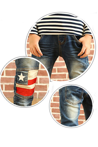 Print Knee Five-Star Boys Jeans Elastic Waist Long Pants Blue P62 (Intl)