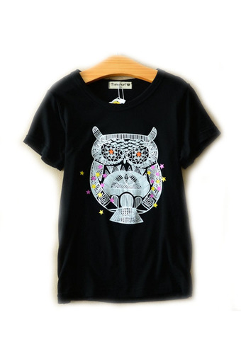T-Shirt เสื้อยืดเด็กลายนกฮูก (สีดำ)