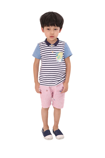Paradise Kidz เสื้อโปโล เด็กชาย ลายขวาง - (สลับสีน้ำเงิน-ขาว)