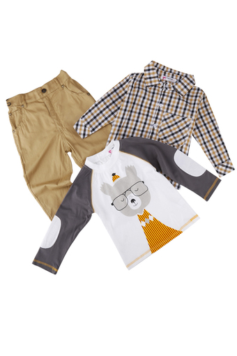 Cyber Kids Children Baby Boy Wear 3pcs Set Cartoon Tops and Checked Shirt and Solid Pants (Intl)