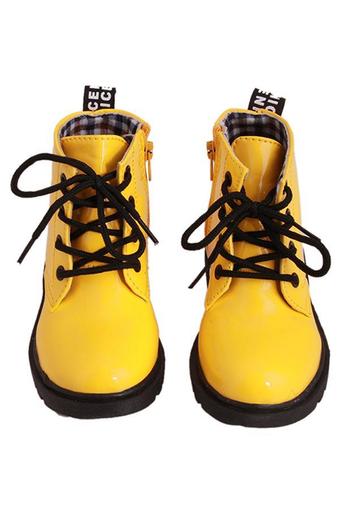 Hang-Qiao Fashion Style Children Martin Boots Unisex Plaids Shoes Sneakers Yellow