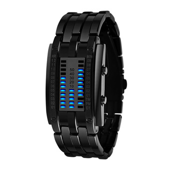 New Fashion Digital Led Watch Binary Bracelet Tungsten Steel Luxury Sport Military Watches Water Resistant For Women Quartz Lovers Watches 2015 Black (Intl)