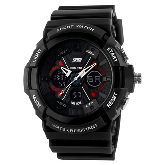 SKMEI Unisex Loves Sport Analog+LED Waterproof Rubber Strap Wrist Watch - Black 0966