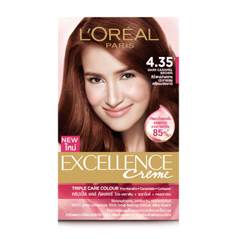 L'Oreal Paris Excellence ครีมเปลี่ยนสีผม ลอรีอัล - สีน้ำตาลปานกลางประกายทอง เหลือบมะฮอกกานี No.4.35 Dark Caramel Brown