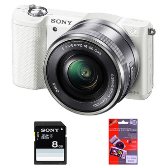SONY ILCE-5000 with 16-50mm lens (สีขาว) + SD Card 8GB + ฟิล์มกันรอยโฟกัส