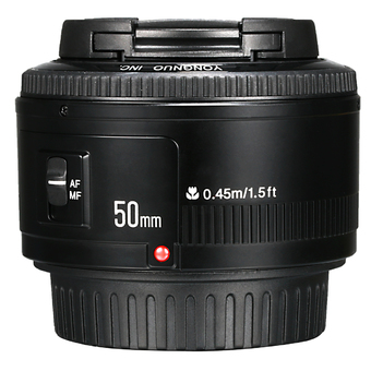 Yongnuo ออโตโฟกัสเลนส์ YN 50mm F/1.8 AF/MF สำหรับ Canon EF Mount EOS Camera (สีดำ)
