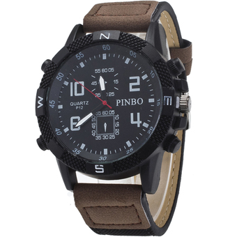 BEST นาฬิกาข้อมือชาย Men Watch Military Watch Textile Dark Brown Strap Black Dial