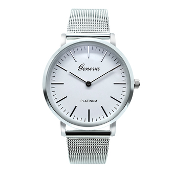 Geneva Watch นาฬิกาข้อมือแฟชั่นผู้หญิง สายสแตนเลส Dial Analog Quartz สไตส์หัวเข็มขัด Alloy Belt สีเงิน รุ่น WM0003