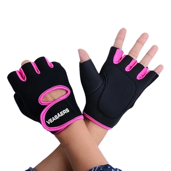 Sport Cycling Fitness GYM Half Finger Weightlifting Gloves Exercise Training (Black/Rose red) - Intl