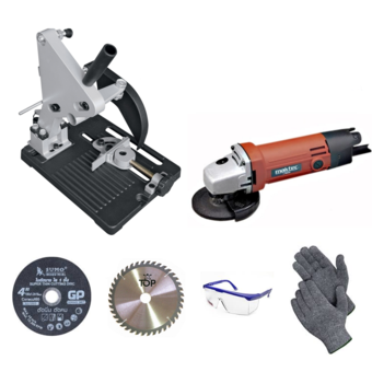 Maktec เครื่องเจียร์ รุ่น MT954 + แท่นจับเครื่องเจียร + ใบตัดเหล็ก 4" + ใบวงเดือน 4" + แว่นตากันสะเก็ด + ถุงมือผ้า