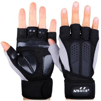 OEM ถุงมือ ยกน้ำหนัก ฟิตเนส มีรัดข้อมือ (สีเทาดำ)