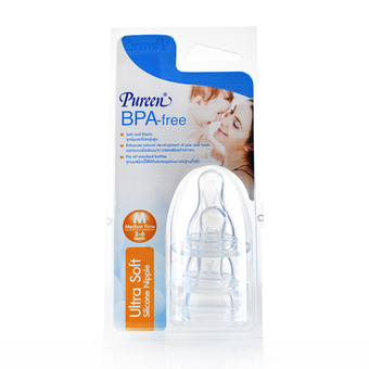 PUREEN เพียวรีน จุกนมซิลิโคน BPA FREE ไซส์ M 3 ชิ้น (2 แพ็ค ทั้งหมด 6 ชิ้น)