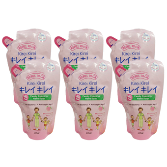 LION Kirei Kirei Family Foaming Hand Soap สีชมพู กลิ่นพีช 200 ml (6 ถุง)