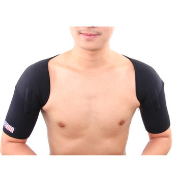 Professional Double Shoulder Brace Support Strap Wrap Durable (Black)