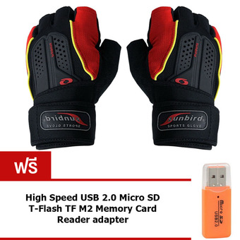 OMG ถุงมือ ฟิตเนส ยกน้ำหนัก มีสายรัดข้อ fitness weight lifting gloves (Red) แถมฟรี SD Card Reader
