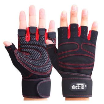 OEM ถุงมือ ยกน้ำหนัก ฟิตเนส มีรัดข้อมือ (สีดำแดง)