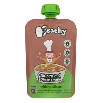 ขายยกลัง! Peachy อาหารเสริมสำหรับทารกและเด็กเล็ก - สตูไก่ผสมมะเขือเทศ 125 กรัม (ทั้งหมด 7 ถุง)