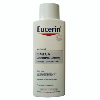 Eucerin AtoControl Soothing Lotion ผิวอักเสบ แห้ง แดงและคัน ผื่นภูมิแพ้ 12% OMEGA+LICOCHALCONE A : 250 Ml.