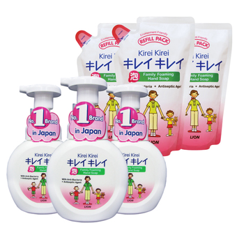 Kirei Kirei ชุดโฟมล้างมือ คิเรอิคิเรอิ กลิ่นออริจินอล ชนิดขวดปั้ม 250ml. 3 ขวด + โฟมล้างมือ กลิ่นออริจินอล ชนิดถุงเติม 200ml. 3 ถุง