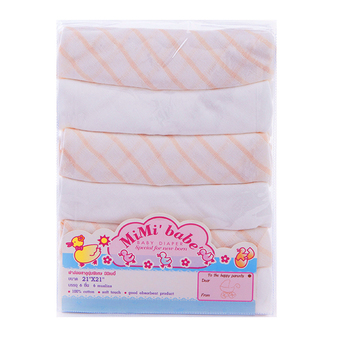 MiMi Babe ผ้าอ้อมสาลู 21 x 21 นิ้ว แพ็ค 6 ผืน (สีขาวริ้วชมพู)