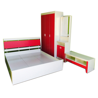 NDL ชุดห้องนอนสบาย ขนาด 5 ฟุต เตียง + ตู้เสื้อผ้า 3 บาน + โต๊ะแป้ง + ตู้วางทีวี ฟรีที่นอนสปริง (สีชมพู/ขาว)