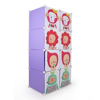 I-YO DIY Cabinet ตู้เสื้อผ้า+ตู้เก็บของ 8 ช่อง ลายการ์ตูน (สีม่วง)