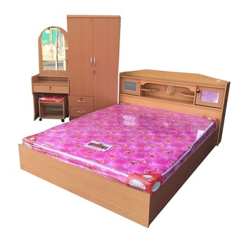 NDL ชุดห้องนอน promotion ขนาด 5 ฟุต (เตียง + ตู้เสื้อผ้า 2 บาน + โต๊ะแป้ง + ที่นอนโฟมฟองน้ำ ) (สีบีช)