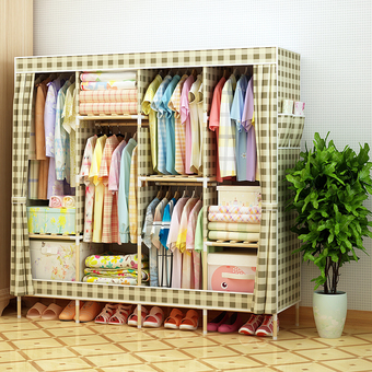 KAKUKI ตู้เสื้อผ้าแฟชั่นเกาหลี โครงไม้ Hot item Fashion Folding Clohts รุ่น-150B (สีเขียว ลายกริด)