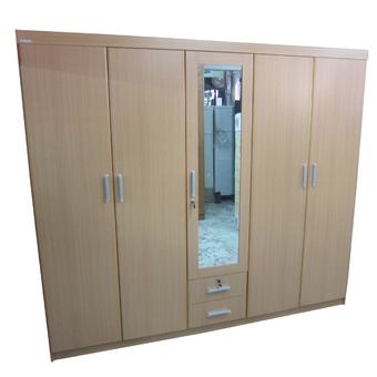 ENZIOตู้เสื้อผ้า 5 ประตู กระจกกลาง พร้อม 2 ลิ้นชัก ขนาด 60x224x240 รุ่น Costa ( สีบีช )