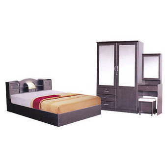 Gindexชุดห้องนอน รุ่น D3 เตียงขนาด 5 ฟุต + ตู้เสื้อผ้า 2 บานขนาด 120 cm + โต๊ะแป้ง 60 cm + พร้อมที่นอนสปริง ( สีโอ๊ก )