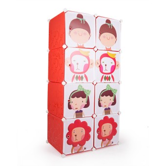 I-YO DIY Cabinet ตู้เสื้อผ้า+ตู้เก็บของ 8 ช่อง ลายการ์ตูน (สีแดง)