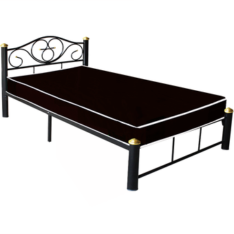PT เตียงเหล็ก ขากว้าง 3 นิ้ว พร้อมที่นอนใยยางหุ้ม PVC ขนาด 3.5 ฟุต รุ่น PVCLotus-3.5S (สีดำ)