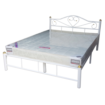 Inter Steel ชุดเตียงนอนคู่ เตียงเหล็ก+ที่นอน ขนาด5ฟุต รุ่น ลายหัวใจ (เตียงสีขาว)