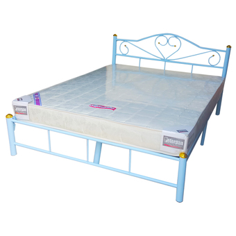 Inter Steel ชุดเตียงนอนคู่ เตียงเหล็ก+ที่นอน ขนาด5ฟุต รุ่น ลายหัวใจ (เตียงสีฟ้า)