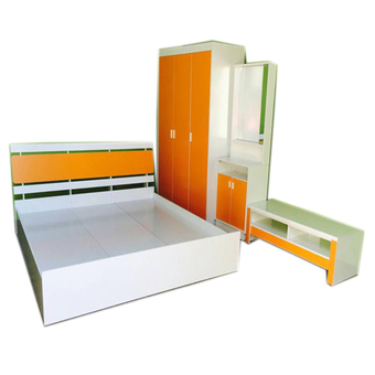 NDL ชุดห้องนอนสบาย ขนาด 5 ฟุต เตียง + ตู้เสื้อผ้า 3 บาน + โต๊ะแป้ง + ตู้วางทีวี ฟรีที่นอนสปริง (สีส้ม/ขาว)